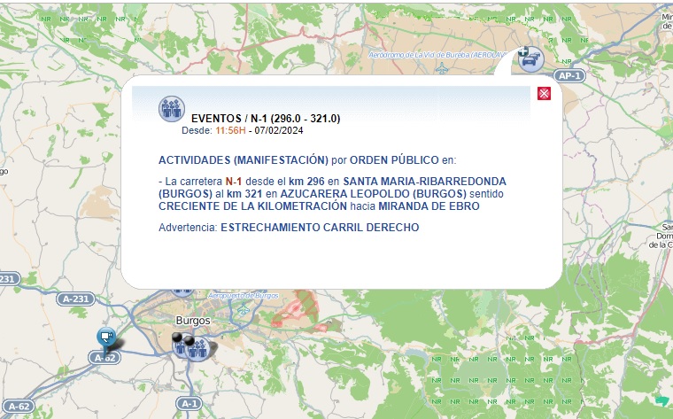 Los tractores provocan incidencias en la N-1 y en la N-120 de Burgos